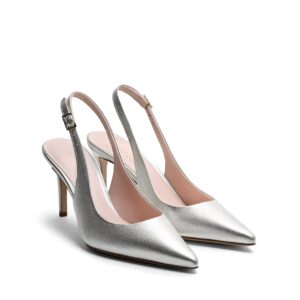 Slingback in pelle laminata Aregnto e fodera cipria con tacco 70 mm