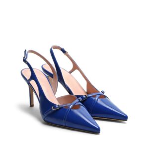 Chanel nappa Cobalto fodera rosa con doppia fibbia tacco stiletto 70 mm