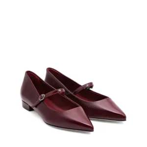 Ballerina con cinturino in pelle bordeaux punta affusolata con tacco 2cm