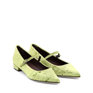 Ballerina con cinturino in raso lime punta affusolata con tacco 2cm