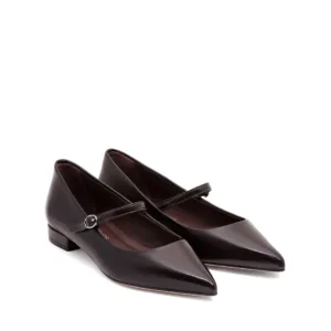 Ballerina con cinturino moro fodera fondente punta affusolata tacco 2cm