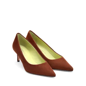 Décolleté in camoscio Terra d'Umbria e fodera verde con tacco stiletto 50 mm